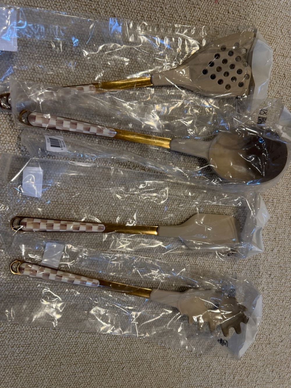 MacKenzie-Childs Mocha Check Cooking Utensil Set